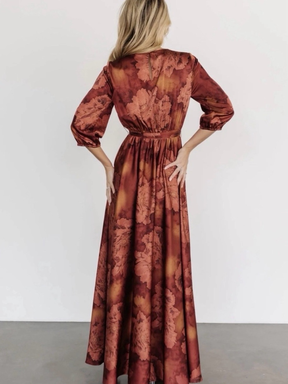 Baltic Born Paula Satin Terracotta Floral Maxi Dress - Picture 2 of 7